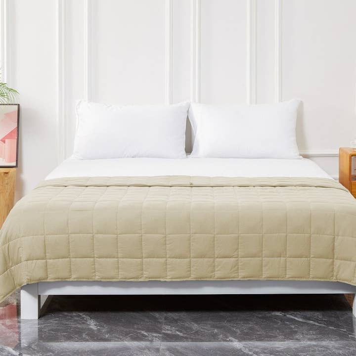 Okao Home Goods - Wholesale Bedding Blanket - King Size Weighted Blanket - Cool Bamboo Beige Weighted Comforter for All Seasons2