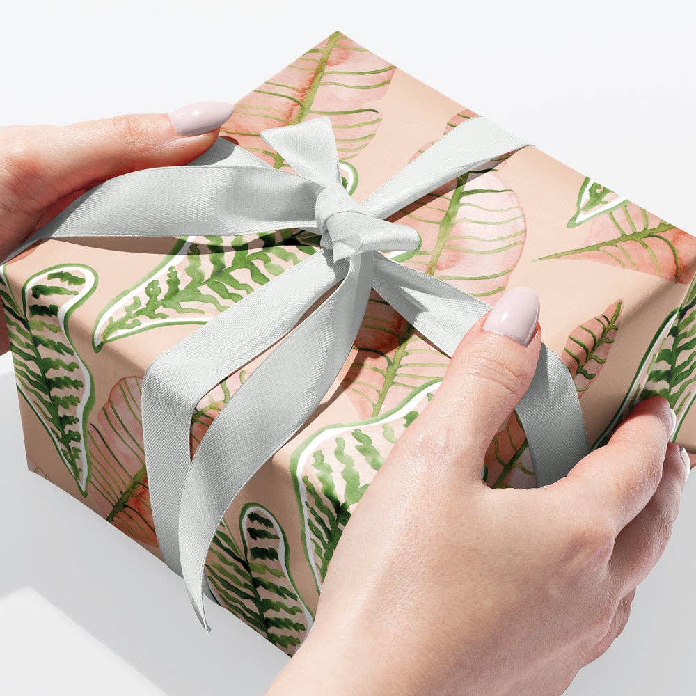 littlehoothoot - Wholesale Flat wrap - Pink Jungle Leaves Gift Wrap Sheet1