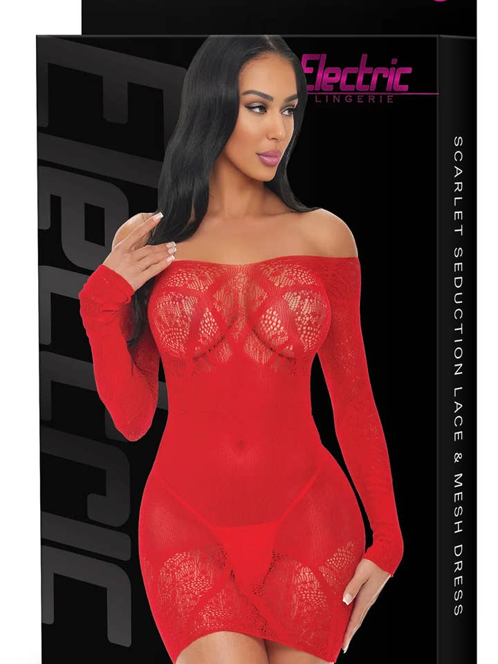 Lingerie Mart - Wholesale Lingerie Set - Women's - Electric Lingerie Scarlet Seduction Lace & Mesh Dress EL1019