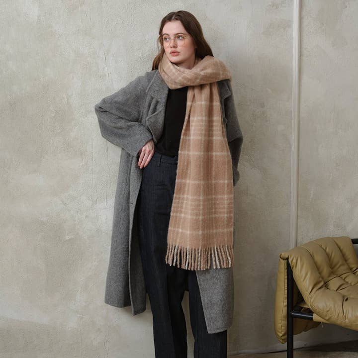 Dipped Shop - Wholesale Scarf - Women's - Plaid Color Block Mohair Warm Scarve DPS13134