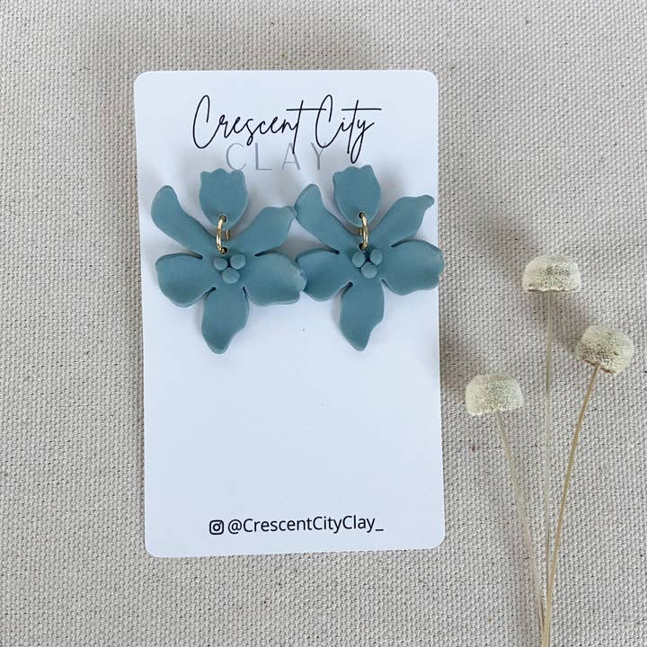 Flora Earrings in Frosted Spruce for wholesale by Crescent City Clay
