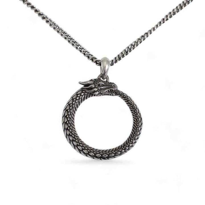 Men's Necklace Sterling Silver Dragon Ouroboros 22 Inch for wholesale by Nina Designs