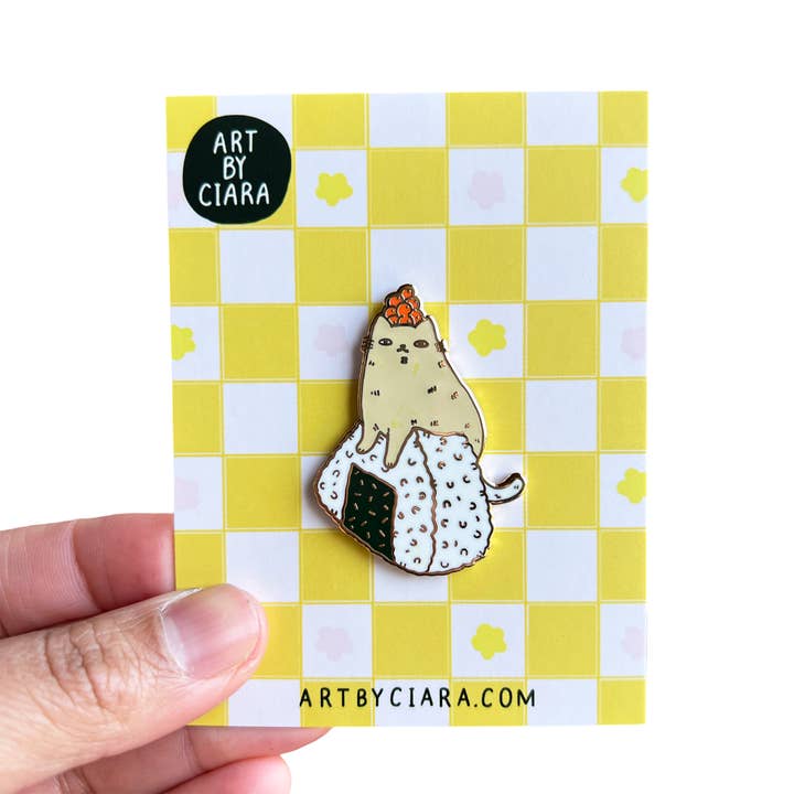 Onigiri Kitty Enamel Pin for wholesale by Art by Ciara