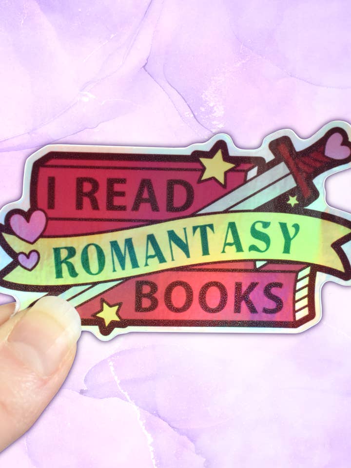 I Read Romantasy Books - Bookish Holographic Sticker for wholesale by Felfira Moon Designs