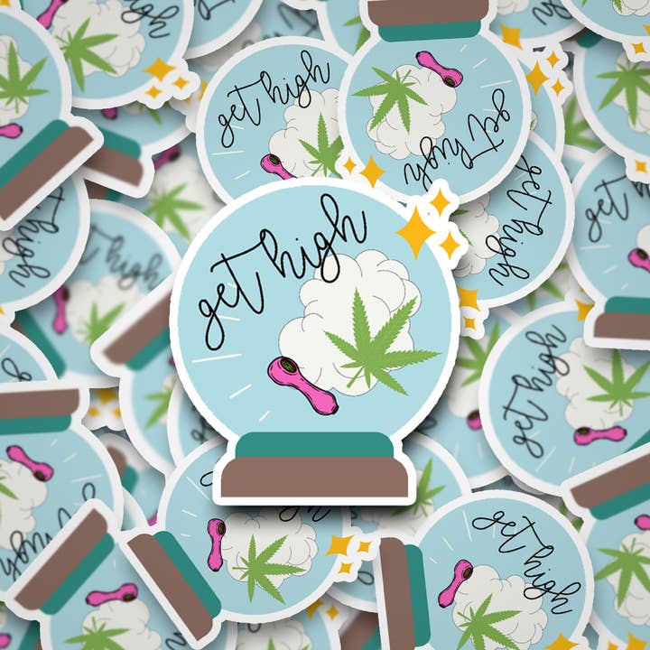 Get High Crystal Ball Vinyl Stickers | Cannabis Marijuana Sticker | Water-Resistant | Stoner Weed Sticker | Laptop Decal | Get High Stickers for wholesale by Zombie Mama Press