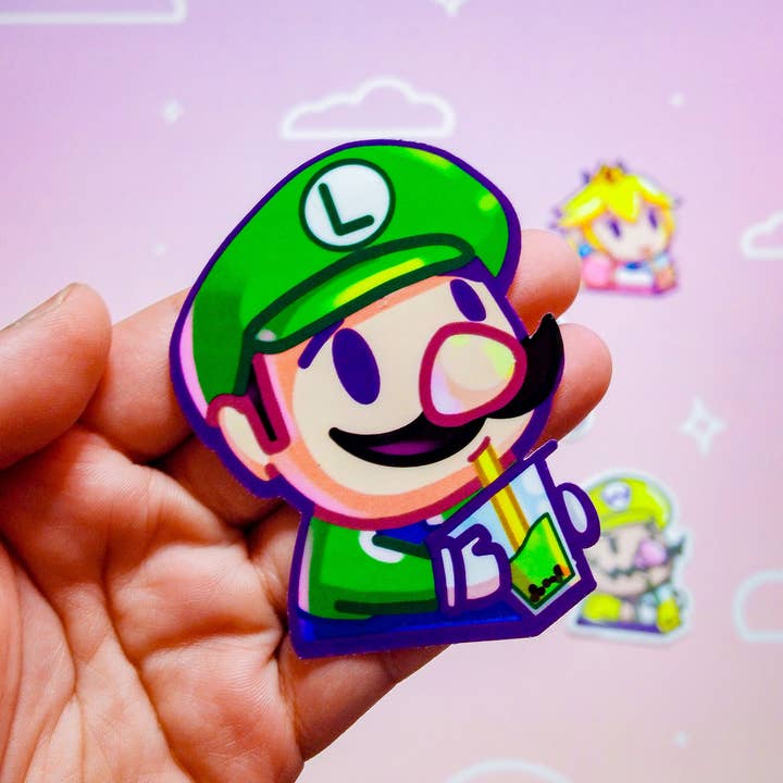 Cutesewluna LLC - Wholesale Sticker - Mario x Boba Vinyl Sticker NEW ART Luigi Wario Waluigi Peach