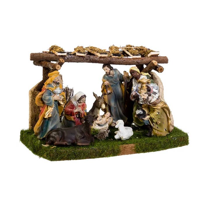 Kurt S. Adler, Inc. - Wholesale Nativity scene decor - Nativity Set W/8 2-3.25"Figs+4.5x7"Stabl4