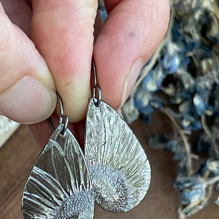 Daisy Teardrop Earrings - Small (Silver, Bronze, Copper) for wholesale by Ozark Impressions Jewelry