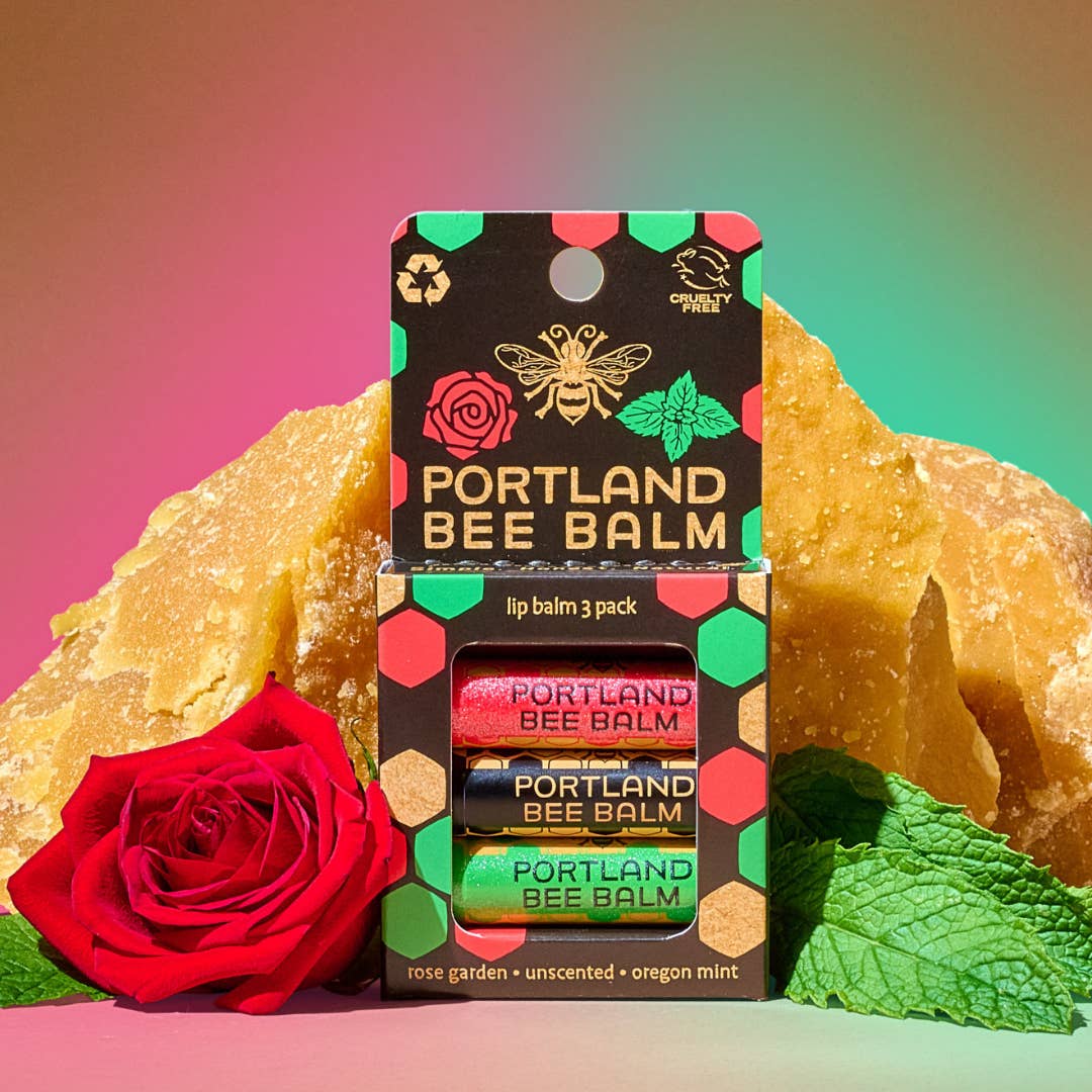 Portland Bee Balm - Wholesale Lip Balm Set - Mint, Rose & Unscented Assorted Beeswax Lip Balm – 3-Pack