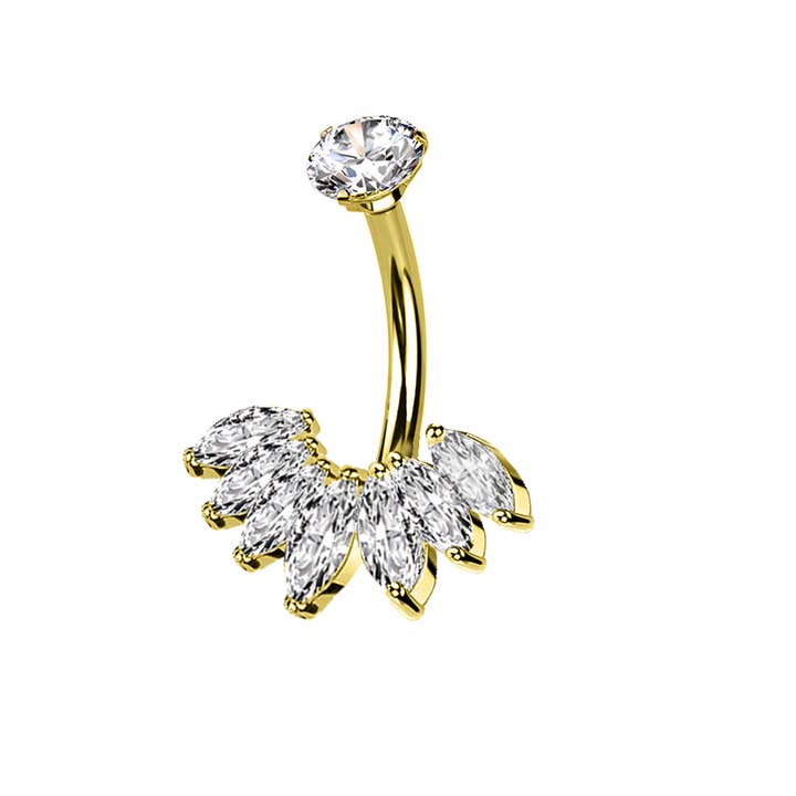 AMORINO SRL - Wholesale Belly Ring - BANANA PIERCING WITH ZIRCONIA FAN - JQ1200B0881