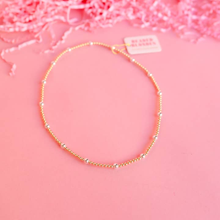 Beaded Blondes - Wholesale Beaded/Pearl Necklace - Olive Gold with Silver Beaded Necklace