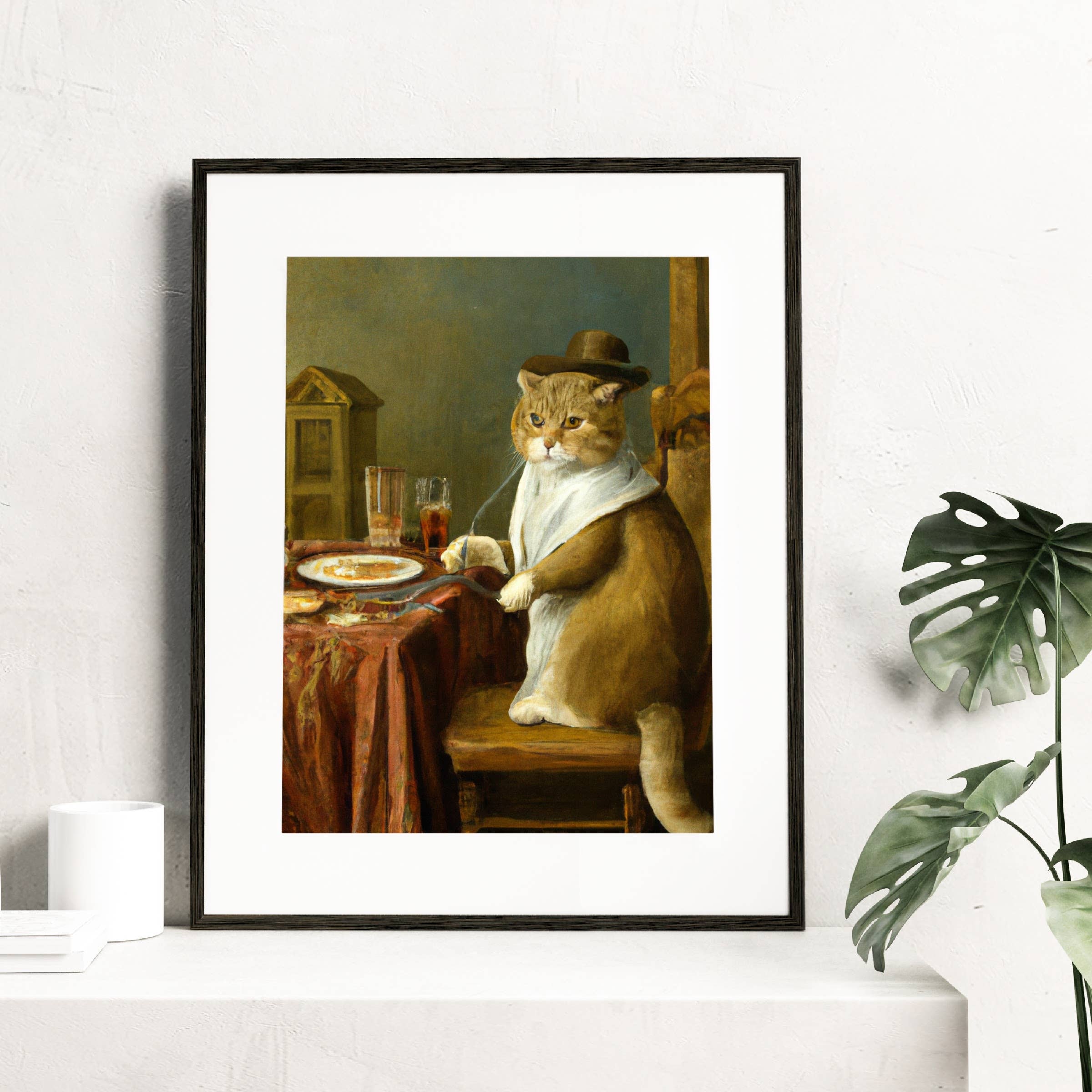 The Wolfshop - Vente Affiche d'art - Impression d'art - Visiting Breakfast Cat Renaissance Fancy Cat