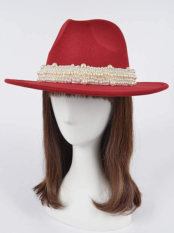 Fedora Hat W/Multi Size Pearls Band for wholesale by Shop Neighbors