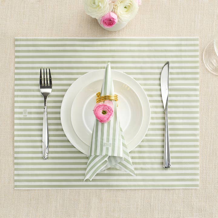 The Wine Savant / Khen Glassware - Wholesale Disposable Napkin - Green & White Striped Disposable Napkins & Placemats, 100pcs3
