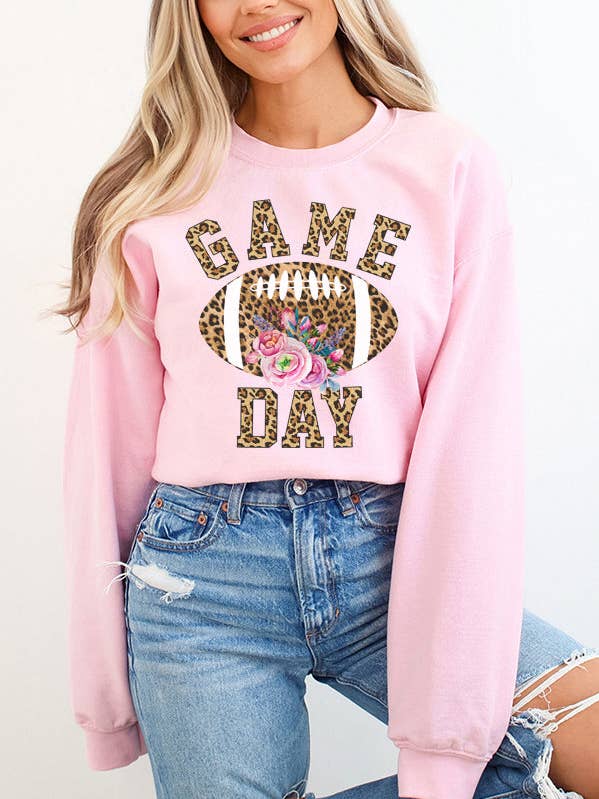 Football Clothing Leopard Floral Game Day Sweatshirt 54521 for wholesale by Cali Boutique Wholesale