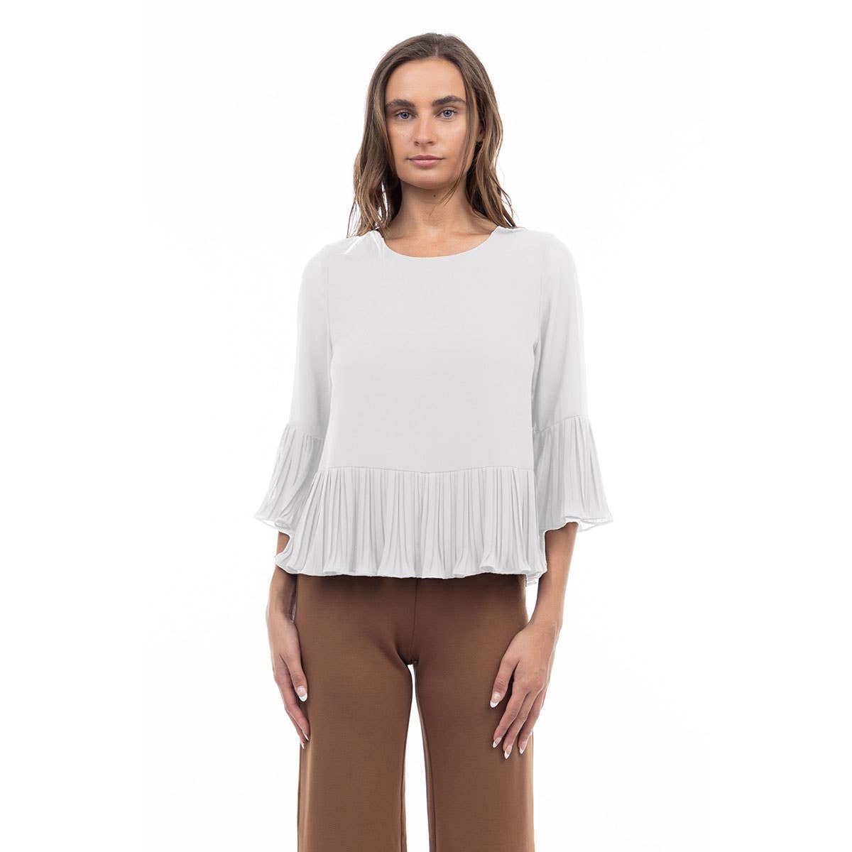 Naked Zebra – Engroshandel Bluse - Dame – Bluse med 3/4 ærmer og plisseringer12