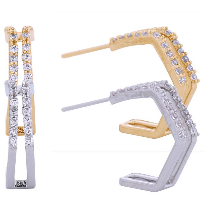 Orecchini a bottone esagonali immersi in oro 14k per la vendita all'ingrosso da parte di Fashion City