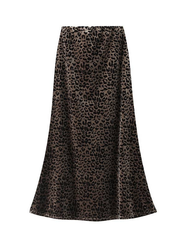 Velvet leopard midi skirt for wholesale by Miss Sparkling
