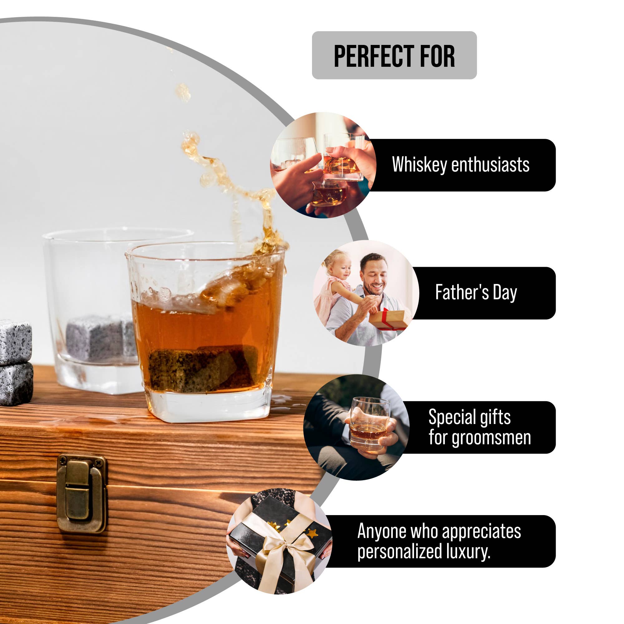 Famgraving - Wholesale Cocktail/Liquor Glass - Custom Whiskey Glasses Set with Wooden Box & Chilling Stones8