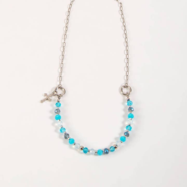 Sale - Courtney Blue Beaded Cross 18" Pendant Necklace for wholesale by Elsie & Zoey