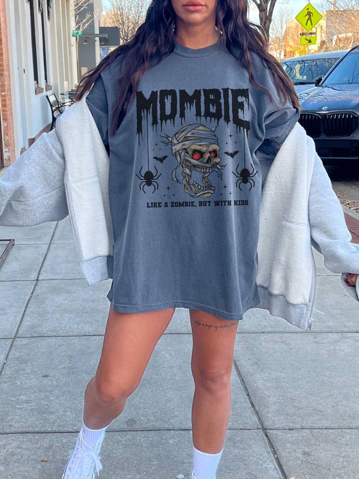 Spooky Mombie Zombie Garment-Dyed Halloween Tee for wholesale by Monday Muse