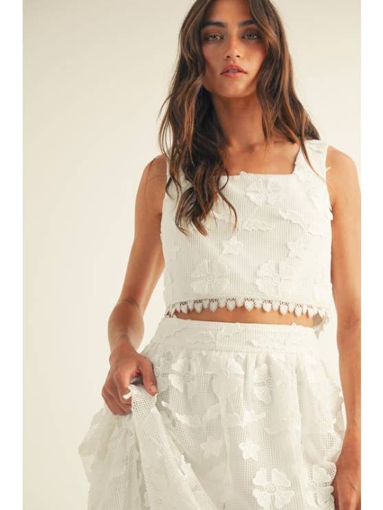 White Floral Square Neck Skirt Set for wholesale on Faire