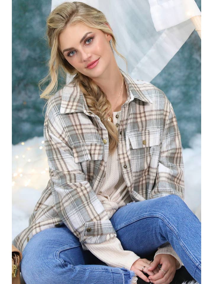 NINEXIS - Wholesale Shirt Jacket/Shacket - Women's - CWOJA406-P_FLANNEL PLAID JACKET SHACKET WITHOUT SIDE POCKET15
