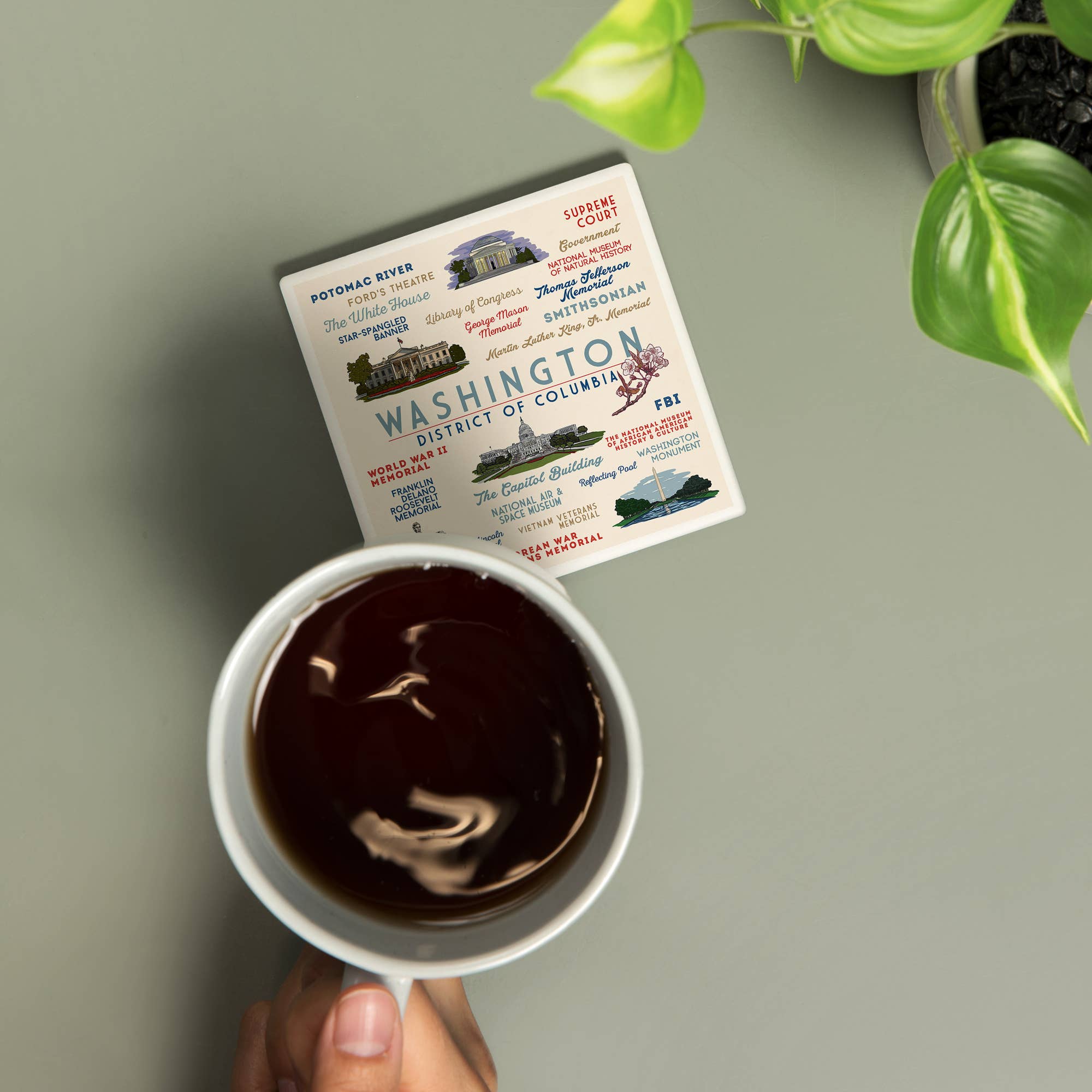 Lantern Press - Wholesale Coasters - Washington DC - Typography and Icons Ceramic Coaster1