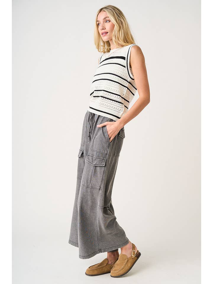 mittoshop - Wholesale Pants - Women's - WASHED FRENCH TERRY CARGO ELASTIC WAIST WIDE LEG PANTS20