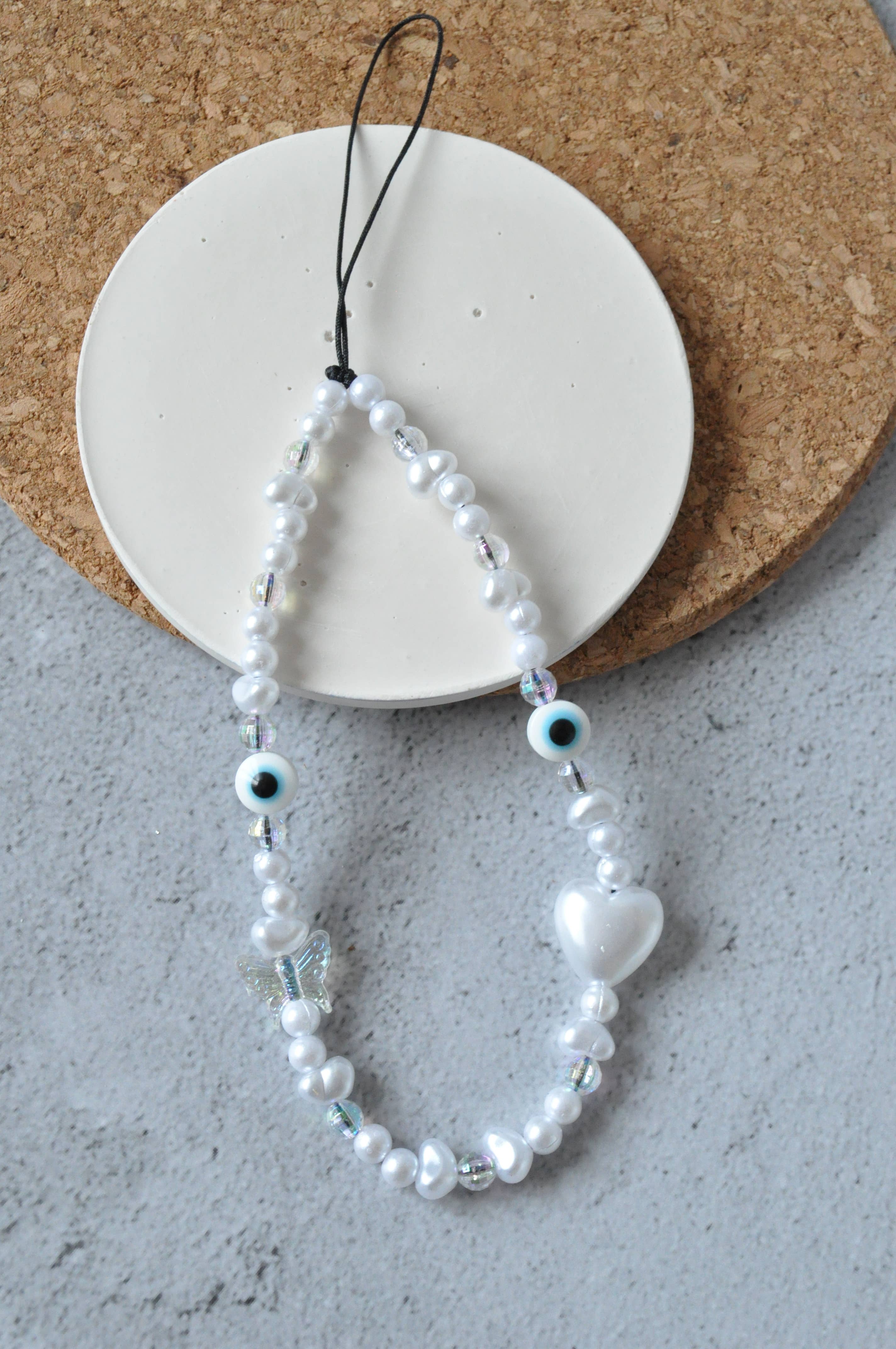 TheMellys - Wholesale Phonecase Strap - Pearl Heart Evil Eye Phone Charm | Beaded Phone Strap3