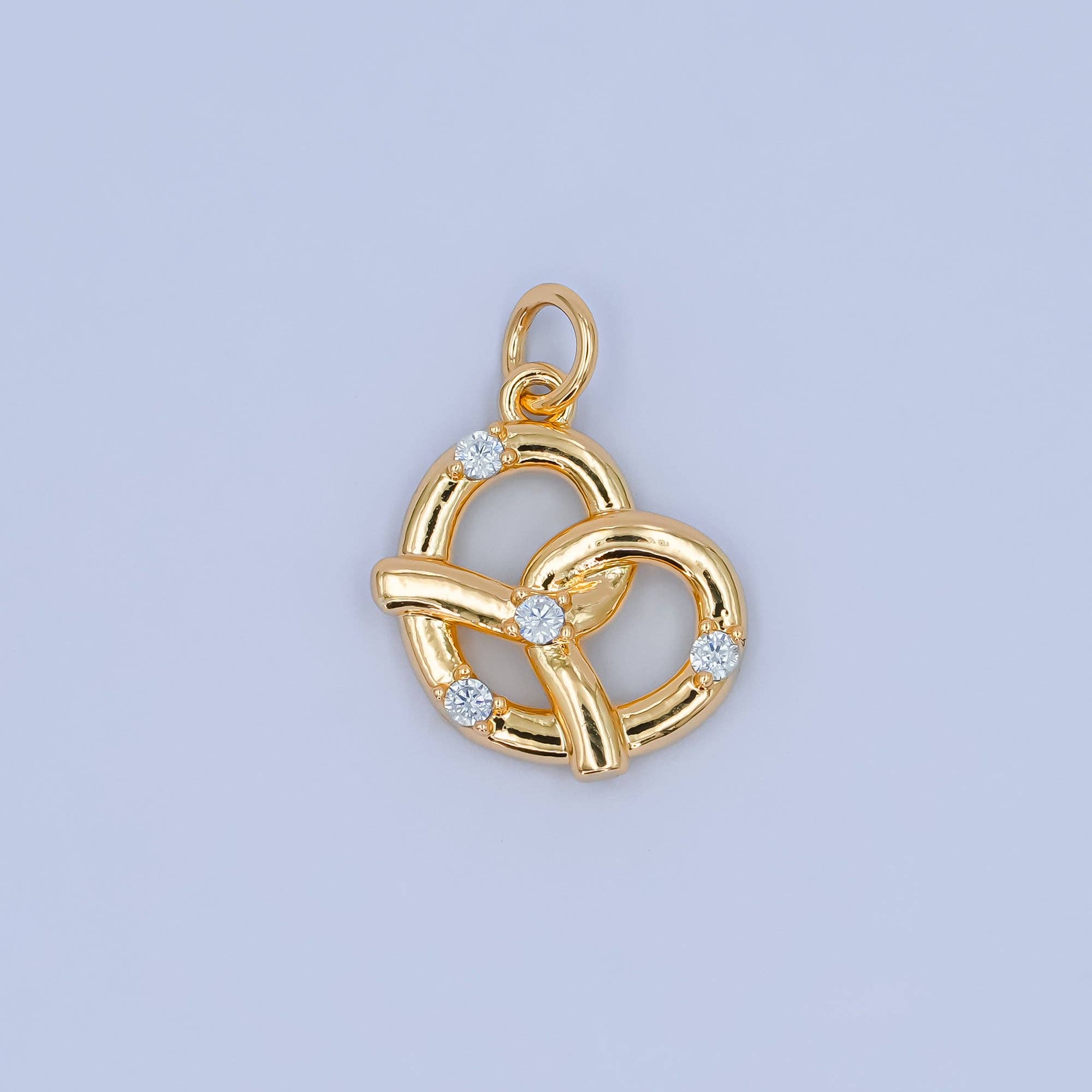 Aim Eternal - Wholesale Individual Charm/Pendant - 24K Gold Filled Clear CZ Pastry Pretzel 3D Multidimensional Charm | C0030