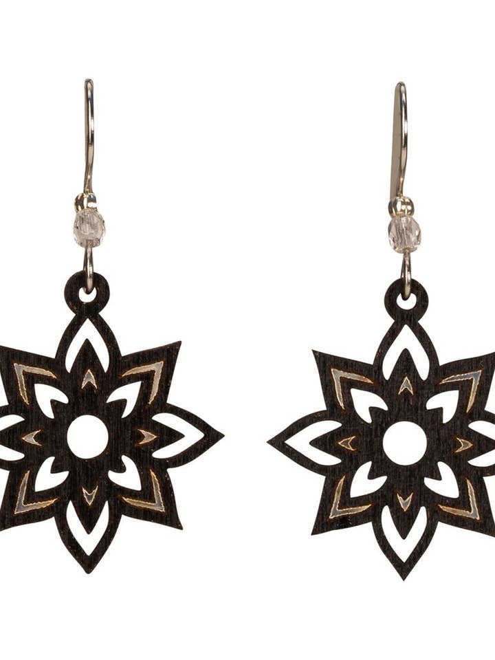 Star Blooms Earring with Silver Foil on Surgical Steel for wholesale by Woodcutts Inc.