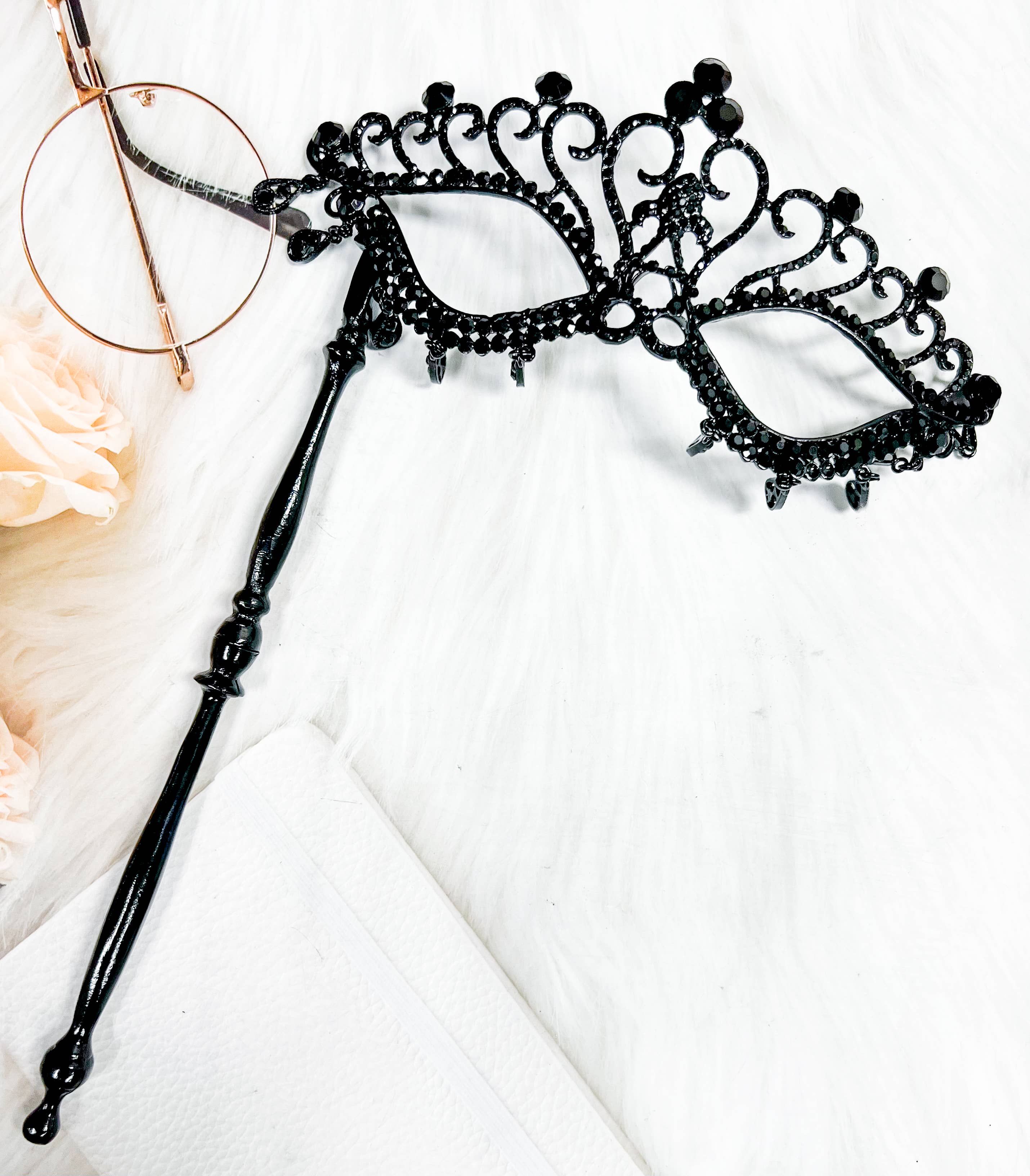 Happy Dream Gifts - Wholesale Costume - Men's - Black Masquerade Mask with Stick, Crystal Masquerade Mask7
