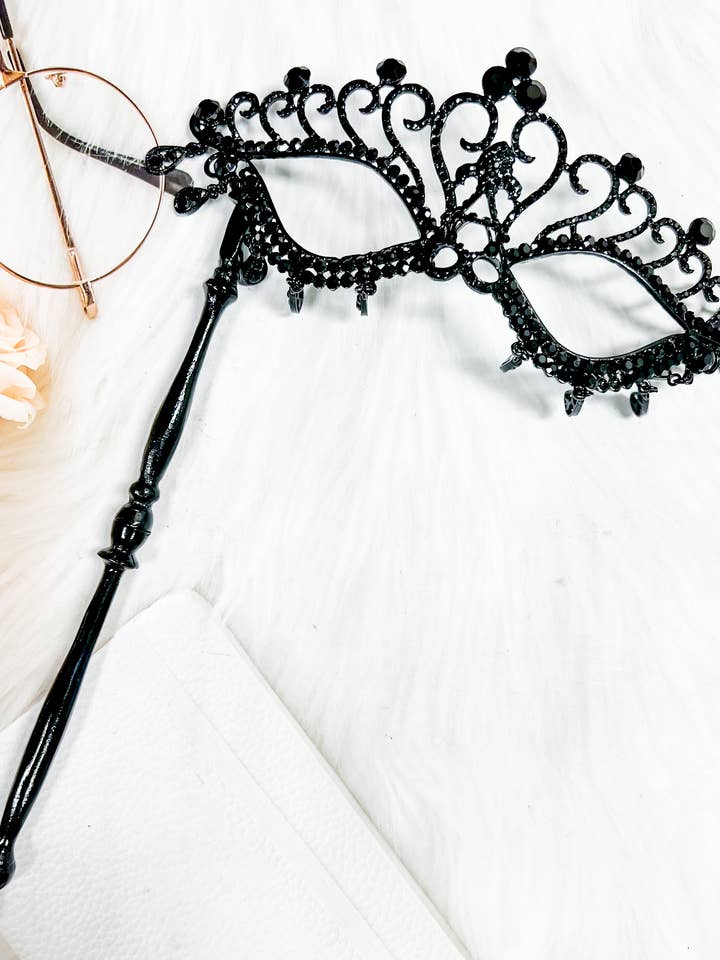 Happy Dream Gifts - Wholesale Costume - Men's - Black Masquerade Mask with Stick, Crystal Masquerade Mask7