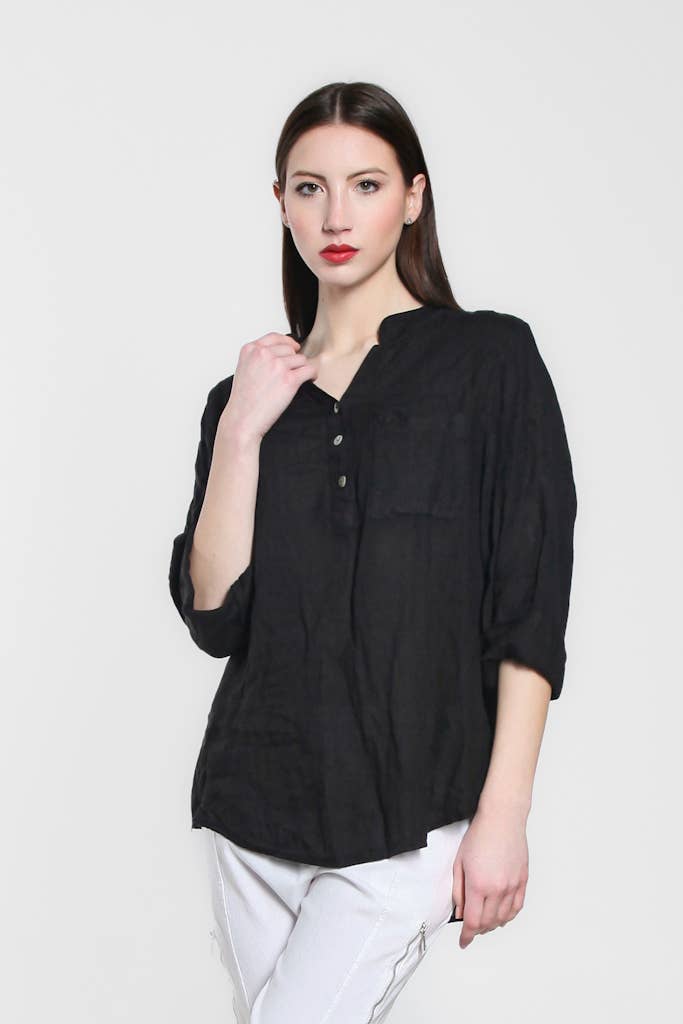 TINA Stephens Italy/Tees By Tina – Túnica - Mulher por atacado – Destino Linho Henley Top (BQ158)18