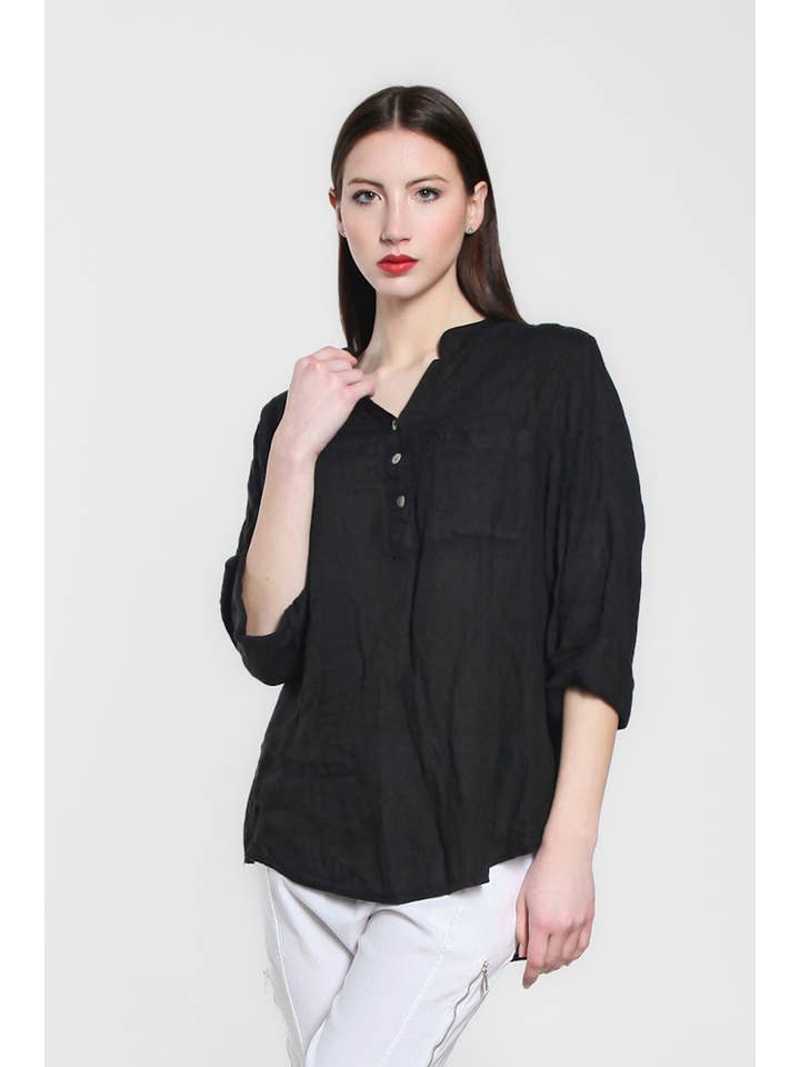 TINA Stephens Italy/Tees By Tina – Túnica - Mulher por atacado – Destino Linho Henley Top (BQ158)18