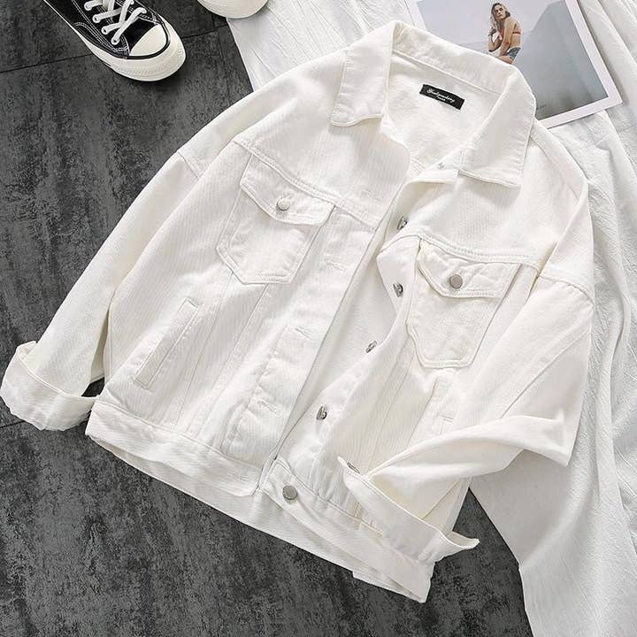 UZ Wholesale Store - Wholesale Denim Jacket - Women's - Oversized Vintage White Denim Jacket