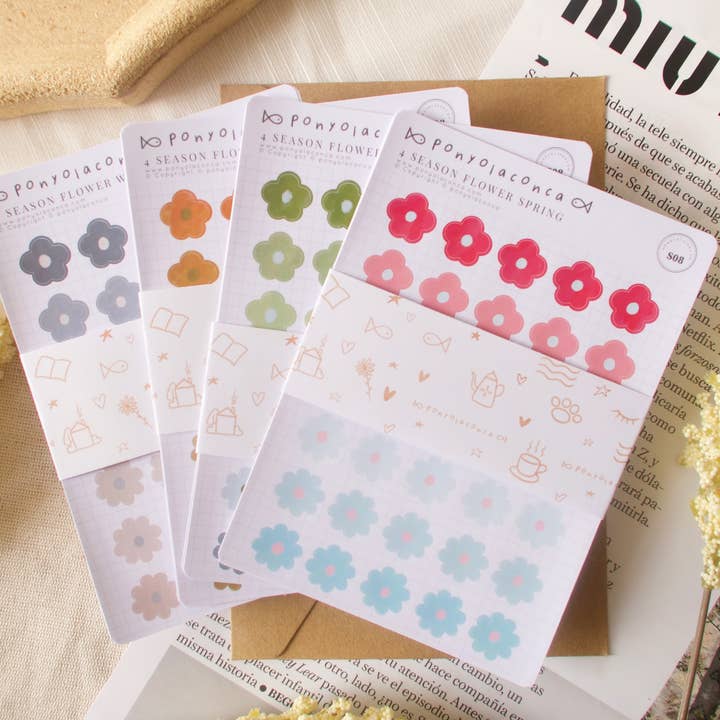 3 Four Seasons Flower Dot Sticker Sheet Set for wholesale by ponyolaconca