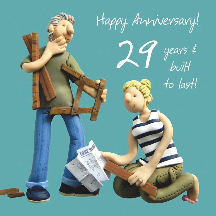 Conçu pour durer, carte d'anniversaire de mariage pour 29 ans pour la vente par Inky Blue Ltd t/a Holy Mackerel