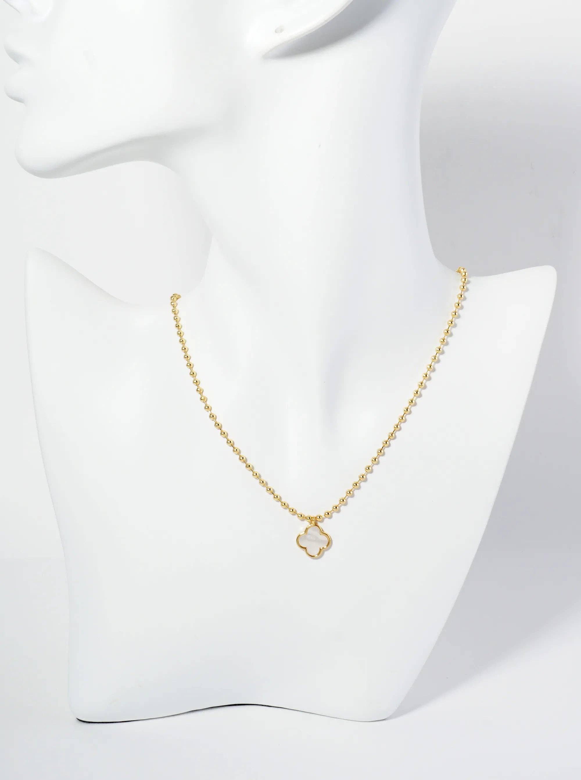 Wild Honey - Wholesale Pendant/Charm Necklace - 18K Gold Dipped 12Mm Quatrefoil Pendant Ball Chain Necklace7