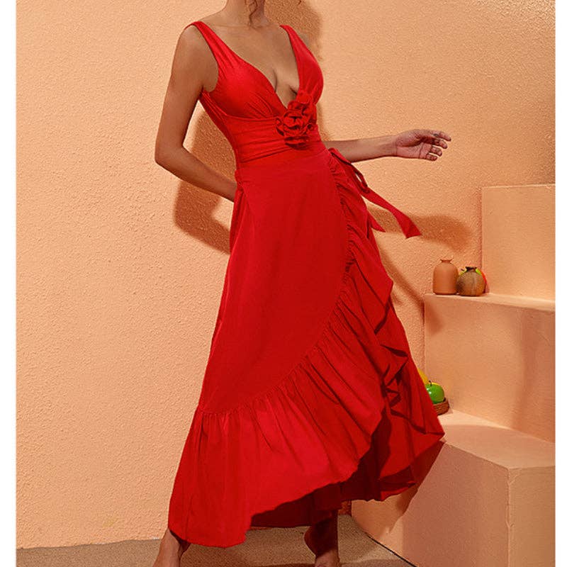 Sweetkama – wholesale Tvådelad baddräkt - Dam – Enfärgad röd ros badkläder i ett stycke Y2857