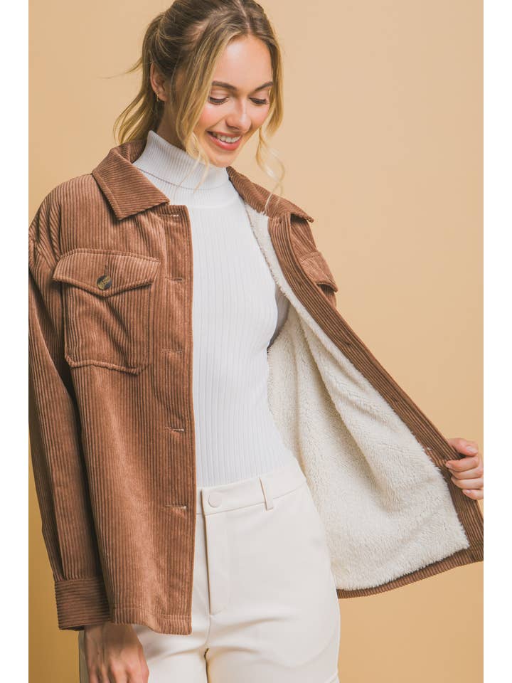 42POPS - Wholesale Jacket - Women's - " Corduroy Button Up Jacket With Sherpa Lining