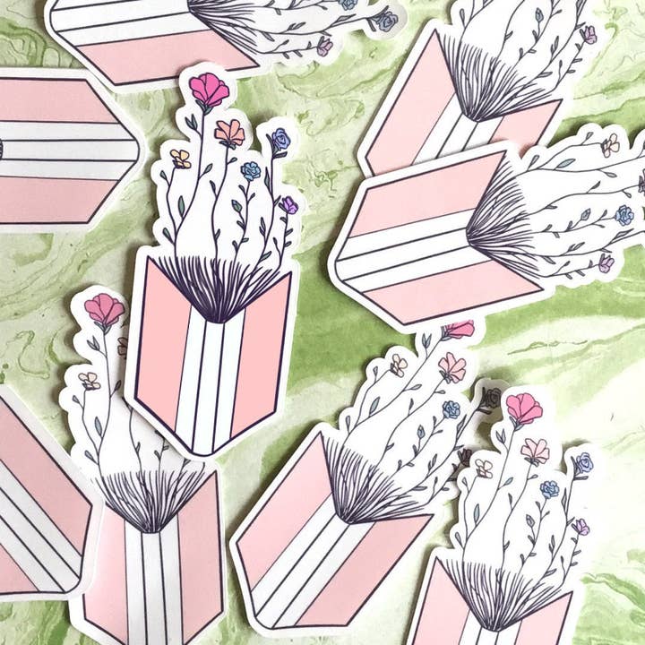 Flower Book Vinyl Sticker for wholesale by Doctor Scribble