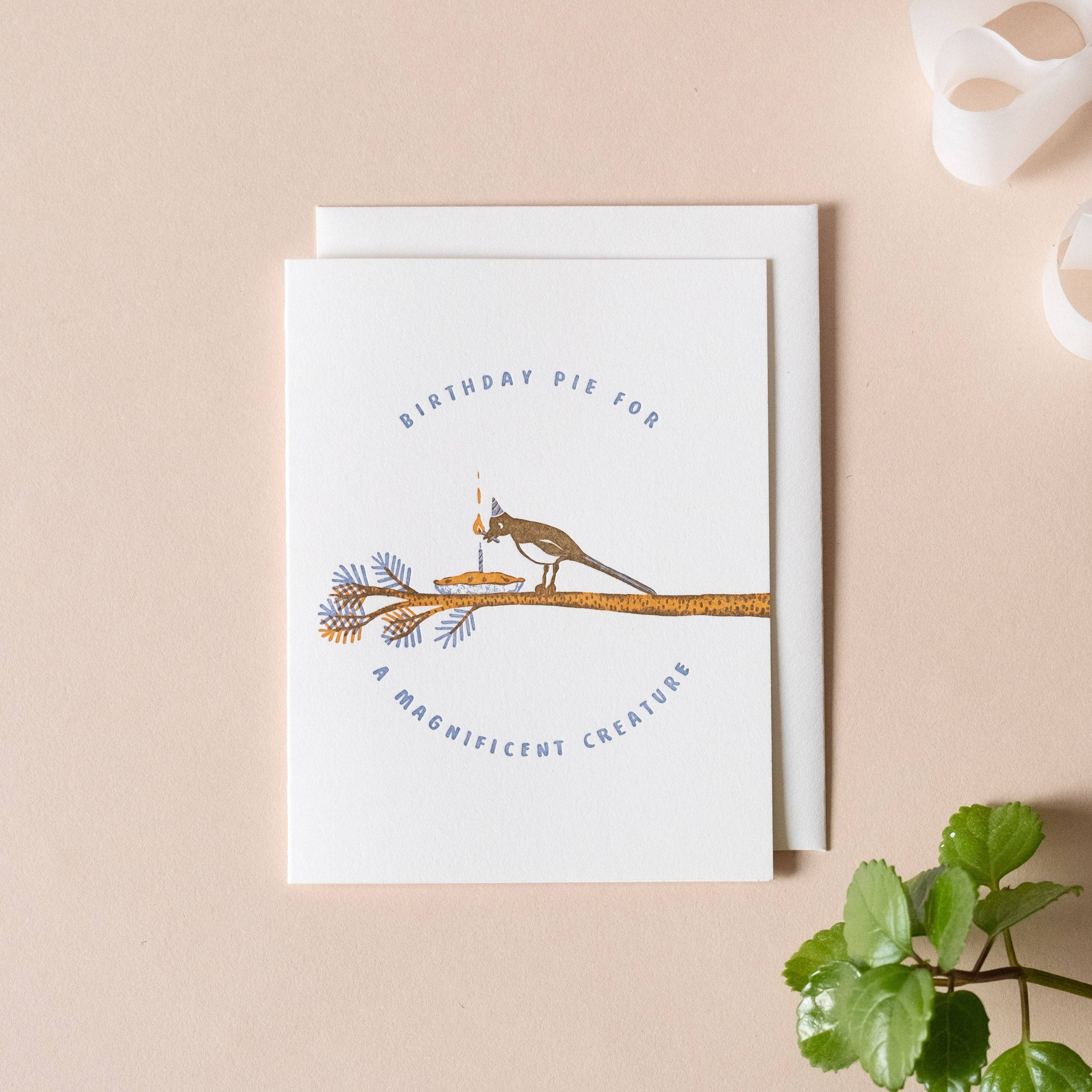 Homework Letterpress Studio - Wholesale Birthday Card - Birthday Magpie | BIrd Pie | Letterpress Card2