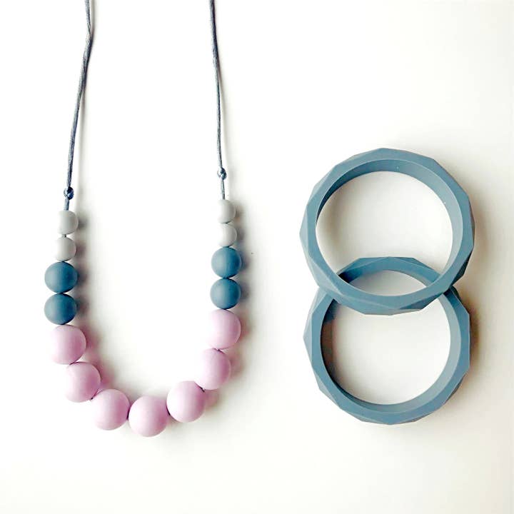 Betty Teething Necklace - Lilac & Greys for wholesale by Mama Knows