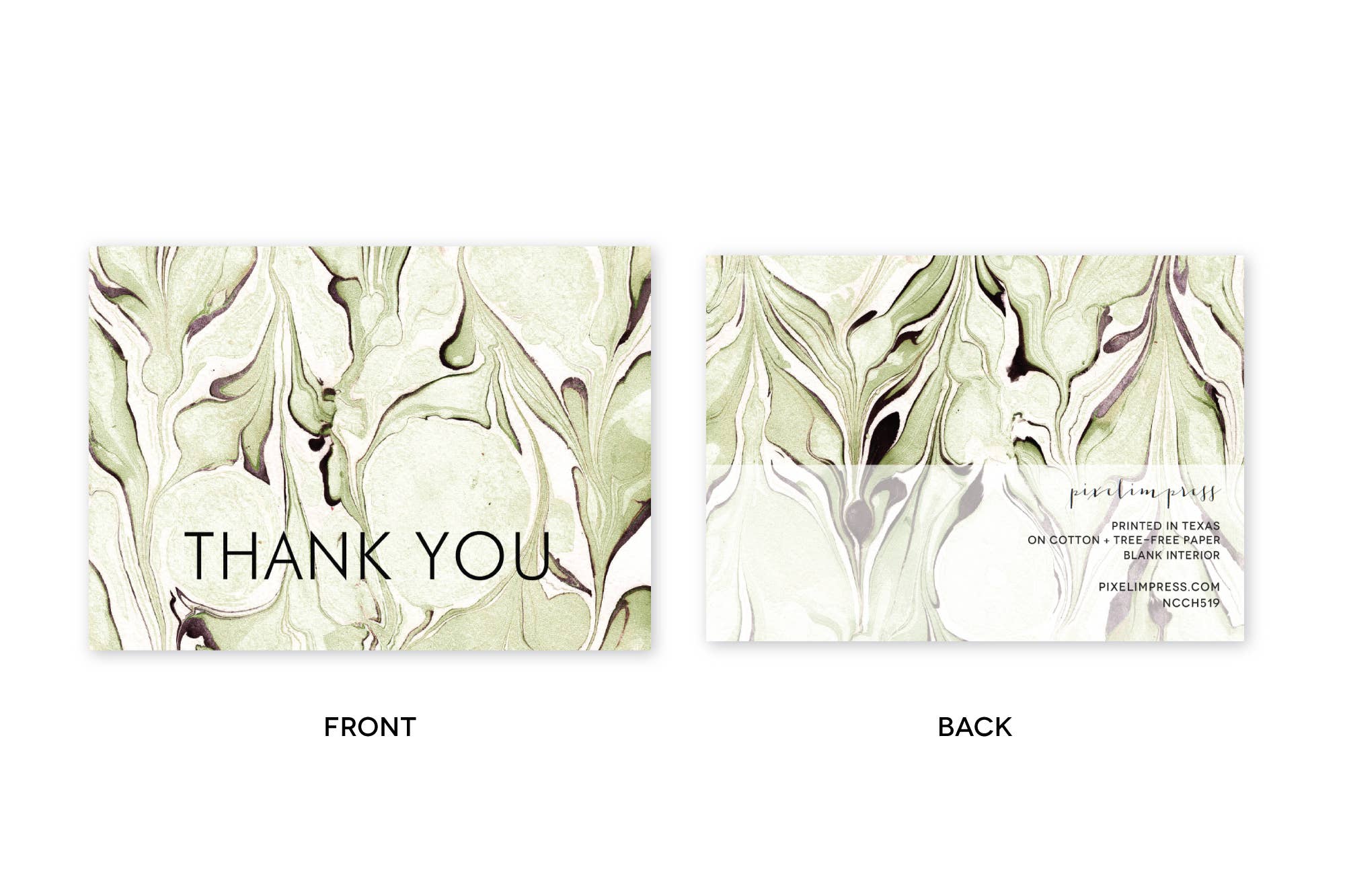 pixelimpress - Wholesale Stationery/Notecard Set - THANK YOU Sage Green Marble Notecards + Envs1