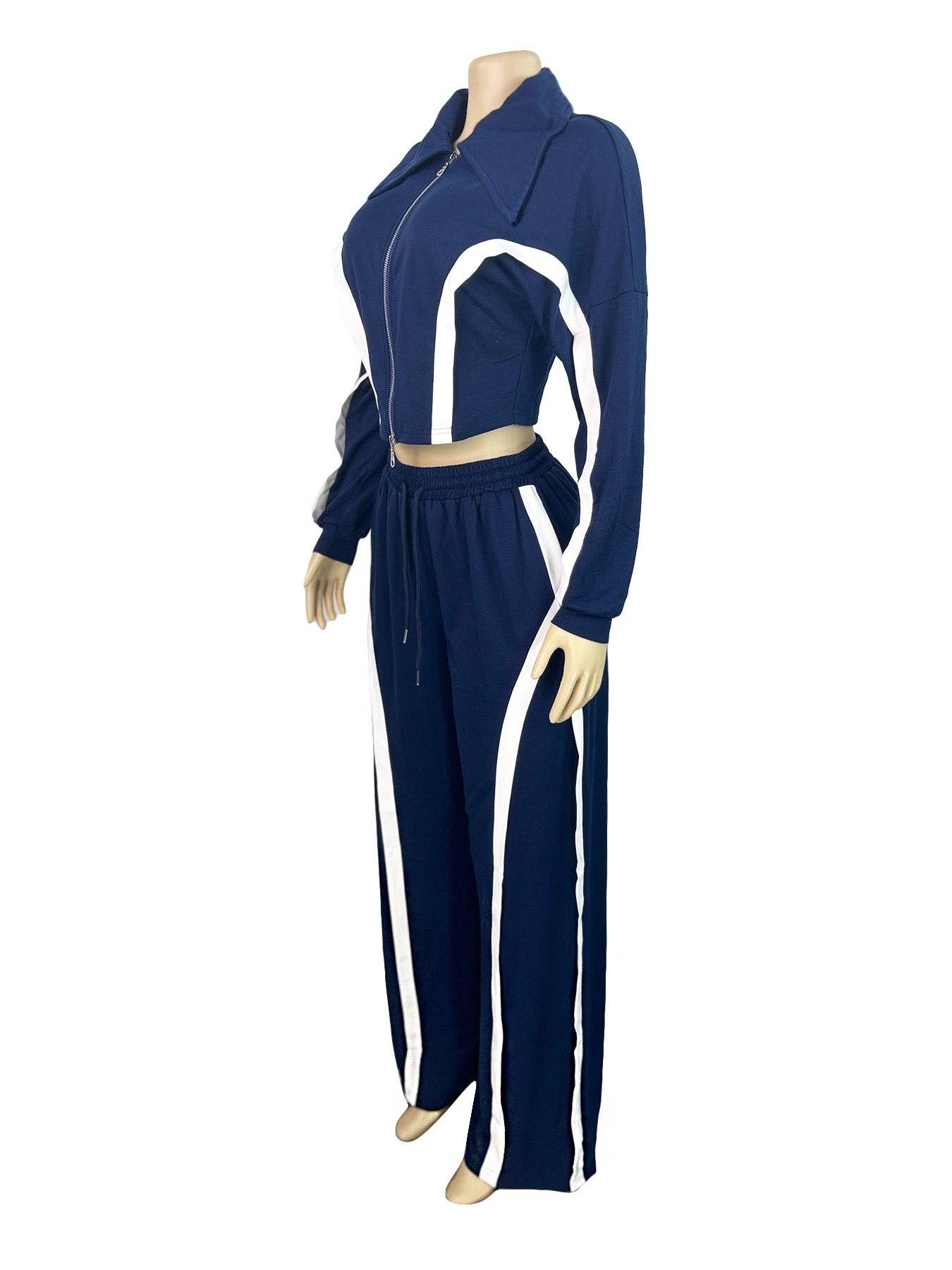 MB Fashion Wholesale - Wholesale Lounge Set - Women's - MB FASHION Zip-Up Contrast Stripe Two-Piece Lounge Set 50397