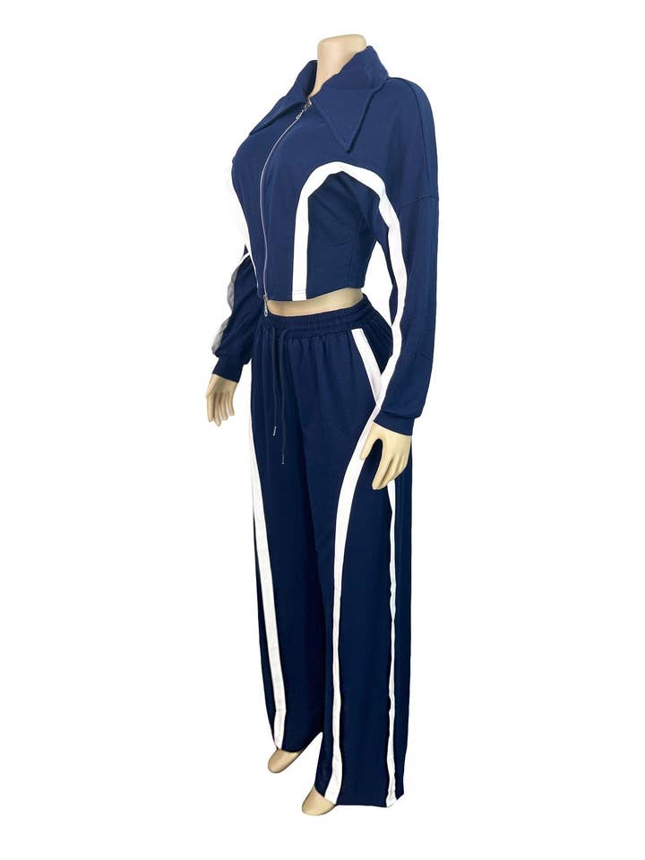 MB Fashion Wholesale - Wholesale Lounge Set - Women's - MB FASHION Zip-Up Contrast Stripe Two-Piece Lounge Set 50397