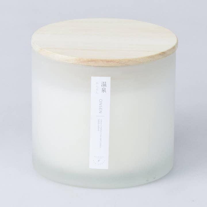 Tarro Onsen de doble mecha o vela llena con tapa de madera para venta al por mayor de Makers of Wax Goods