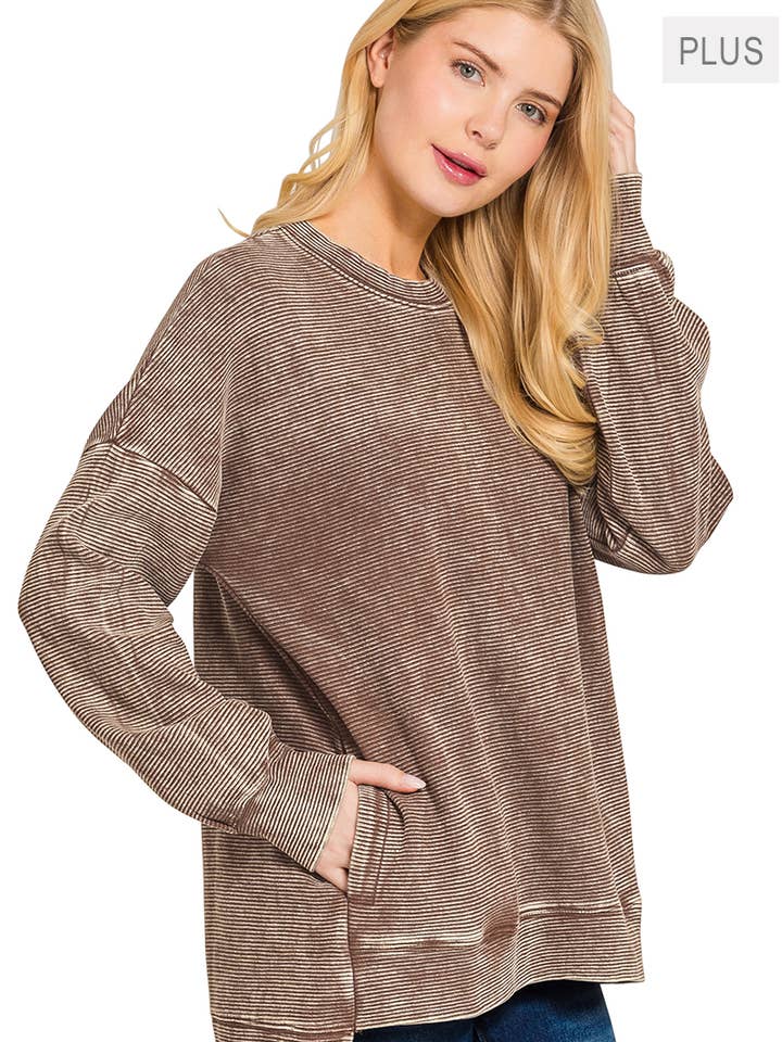.0905 Plus Acid Washed Double Ribbed Hi Low Pullover SI-28743 for wholesale by 42POPS